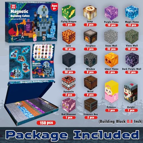 GraceDuck Magnetic Blocks - 150 Pieces Building Magnet Dark Castle Sword Domain - Magnetic Building Toys - Stem Montessori Sensory Toys for Toddlers 6, 7,