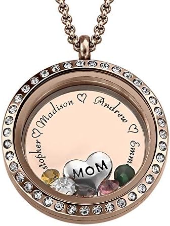MyNameNecklace Personalised Floating Charms Engraved Locket for Mum or Grandma Jewellery with Birthstones
