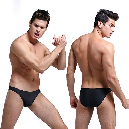 Men's Ice Silk Underwear Mid Rise Solid Sexy Bikini Briefs Black XXXL