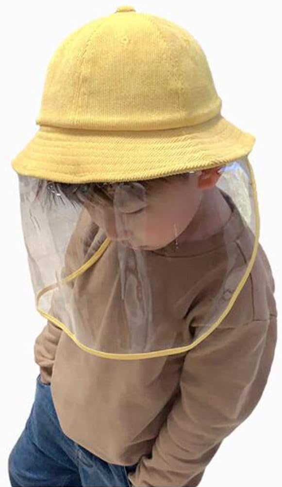 Huiit Child Safety Face Shields Anti-Spitting Protective Hat Cover Outdoor Fisherman Hat Adjustable Size Boy Girl Baby Comfortable Safety Wide View,Yellow,one Size