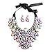 Holylove 5 Colors Fashion Women Ribbon Tie Statement Necklace with Chunky Tear Drop Glass Beads (8455 AB Crystal)