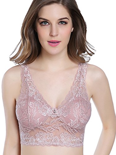 Intimate Portal Women All Over Lace Full Coverage Wire Free Leisure Bra Pink 36D 38B 38C