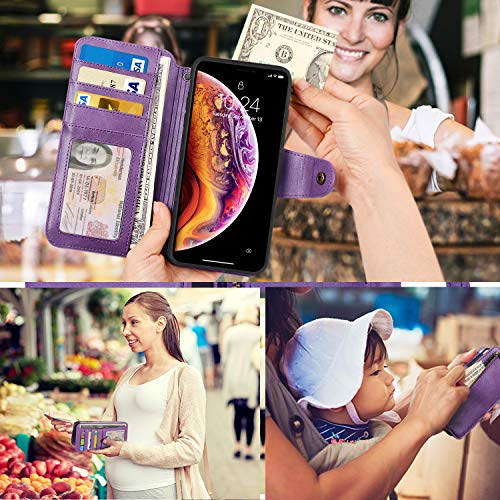 Cornmi Compatible for iPhone Xs max Wallet Case,Detachable Wallet Leather Cover 13 Card Slots Wristlet and Shoulder Strap Handbag Purse Flip Stand Slim Mirror case Compatible with iPhone Xs max 6.5in - Thumbnail 7
