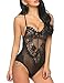 ADOME Women One Piece Lingerie Lace Fishnet Teddy Lace Bodysuits Mesh Babydoll Black M