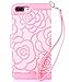 iPhone 8 Plus Case,iPhone 7 Plus Wallet Case,FLYEE Premium Flip Wallet Leather Magnetic Protective Cover with Card Slots and Detachable Wrist Strap for iPhone7 Plus iPhone8 Plus 5.5 Inch Mirror Pink