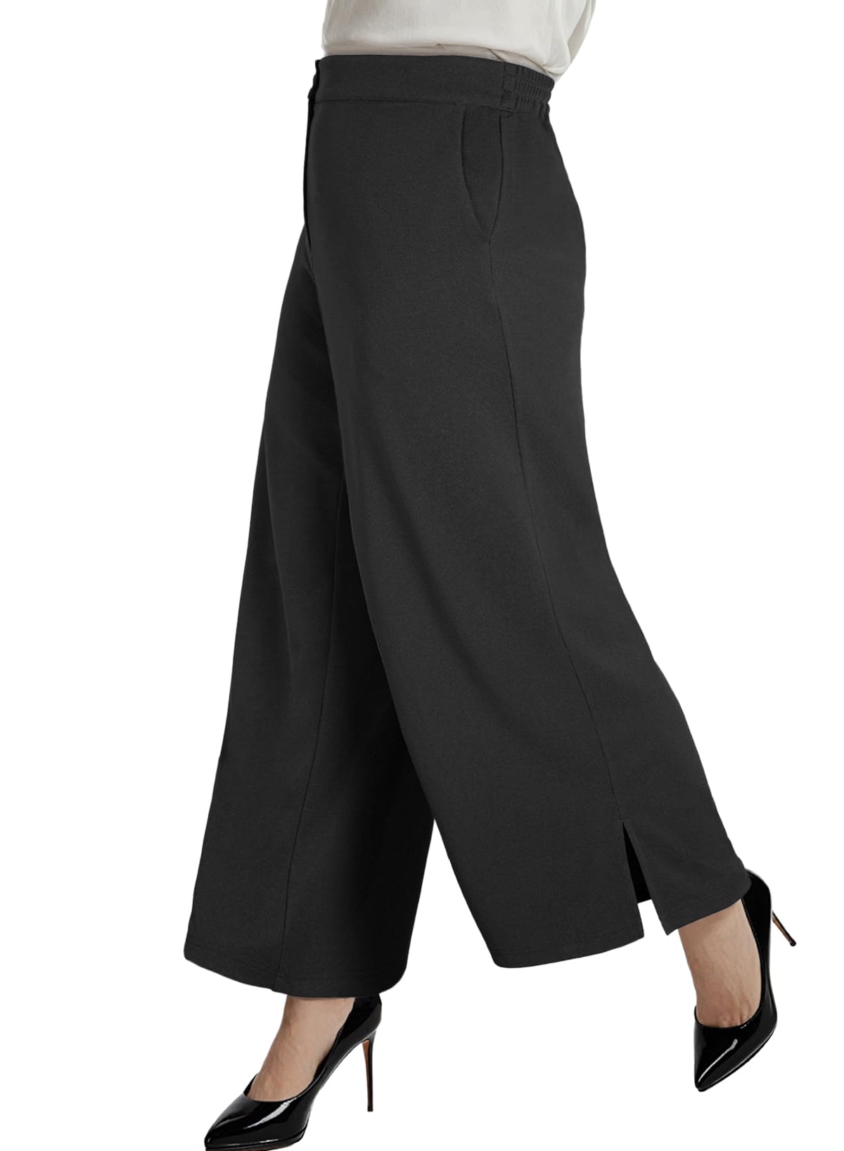 Photo 1 of Eytino Plus Size Wide Leg Pants for Women Casual High Waist Side Slit Business Work Dress Pants with Pockets,2X Dark Grey
