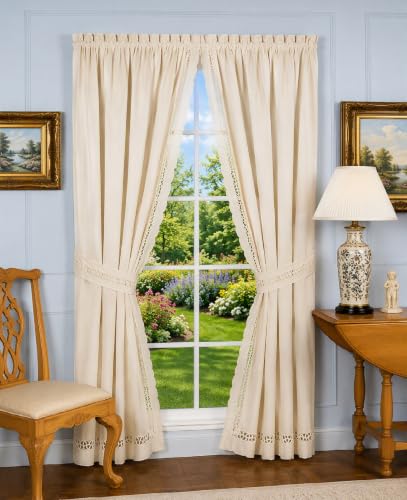 Today's Curtain, Hellina Tapework Panel Pair 84", Ecru, 4-Piece-Set, 80" W x 84…