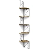 Love-KANKEI Corner Wall Shelf 5 Tier,Solid Wood,51" Tall,Carbonized Black | Easy to Install,Leaf-Shaped Floating Wall Shelves,Capacity 44 Lbs,For Bedroom Living Room Bathroom Kitchen Office,Display