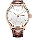 BUREI Men Fashion Ultra-Thin Quartz Watch Analog Dial with Day Date Rose Gold Stainless Steel Case Brown Leather Strap