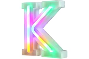 WARMTHOU Neon Letter Lights 26 Alphabet Letter Bar Sign Letter Signs for Wedding Christmas Birthday Partty Supplies,USB/Battery Powered Light Up Letters for Home Decoration-Colourful K