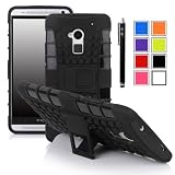 HTC ONE MAX Case, E LV HTC One Max T6 Case Cover - Shock-Absorption / High Impact Resistant Hybrid Dual Layer Armor Defender Full Body Protective Case Cover with Kickback Stand with 1 Stylus (Black)