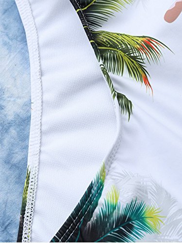 Riversong Womens Sexy V Neck Backless One Piece Coconut Palm Tree Print Swimsuit (Tag S(US 0-2), White)