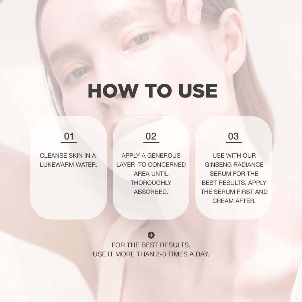 Ginseng Face Cream | Advanced Ginseng Radiance Face Cream | Korean Face Cream | Ginseng Face Cream with 54% Korean Ginseng Extracts | Ginseng Face Cream with Skin Rejuvenating Complex | Korean Ginseng Face Cream Formulated with Ginseng Serum | Korean Ginseng Eye Cream for Sensitive and All Skin Type | Formulated with Korean Ginseng, Centella Asiatica, Rosemary and Other Natural Ingredients | Use w