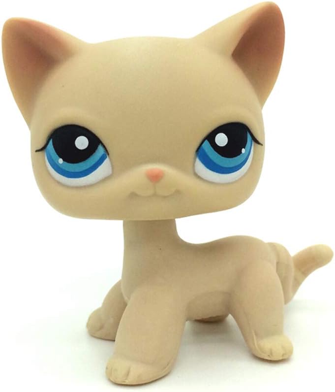 jjlin Mini Pet Shop LPS Beige Cream Short Hair Cat Kitty Blue Eyes LPS Toy #228