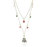 BYETOCE Christmas Layered Necklaces for Women with Jingle Bell Christmas Tree Pendant Necklace Colorful Christmas Holiday Necklace Christmas Jewelry Party Favors