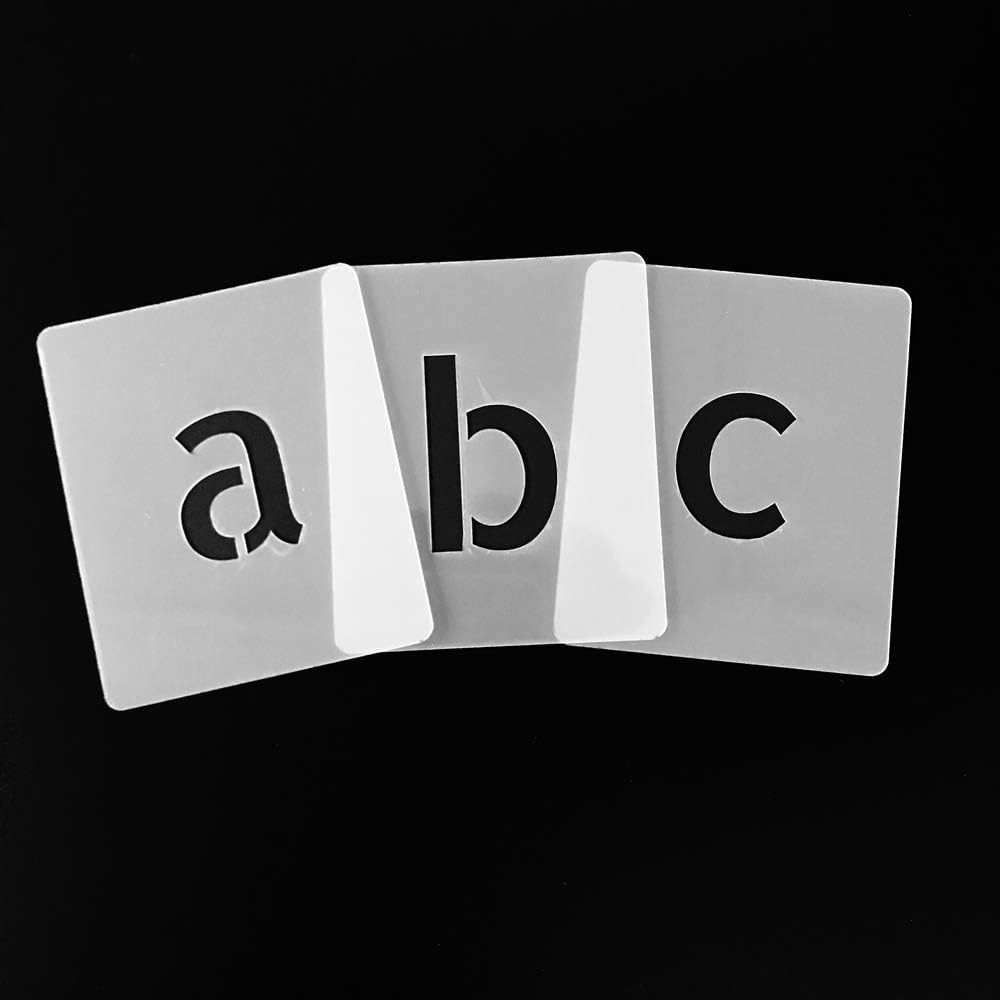 Qbix Letters Stencil Set – 4.6 x 5.5 inches - Complete Alphabet Lowercase Font Stencil Set - Reusable, Kids Friendly Stencil - Painting, Crafts, Cakes, Windows, Wall and Furniture Stencil