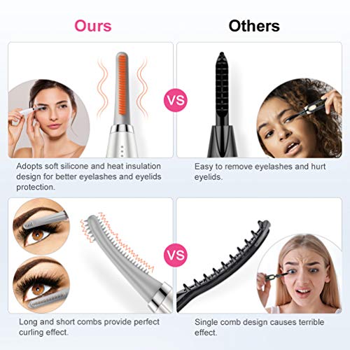 Heated Eyelash Curler, Newest Mini USB Rechargeable Lashes Curlers with Longer Silicone Heating Curl Comb LED Display 3 Temperature for Lashes Curling Natural Quick Heating Long Lasting Safe Painless