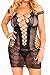 FIYOTE Women Plus Size Crocheted Hollow Out Bodycon Lingerie Mini Chemise (XXL, Black)
