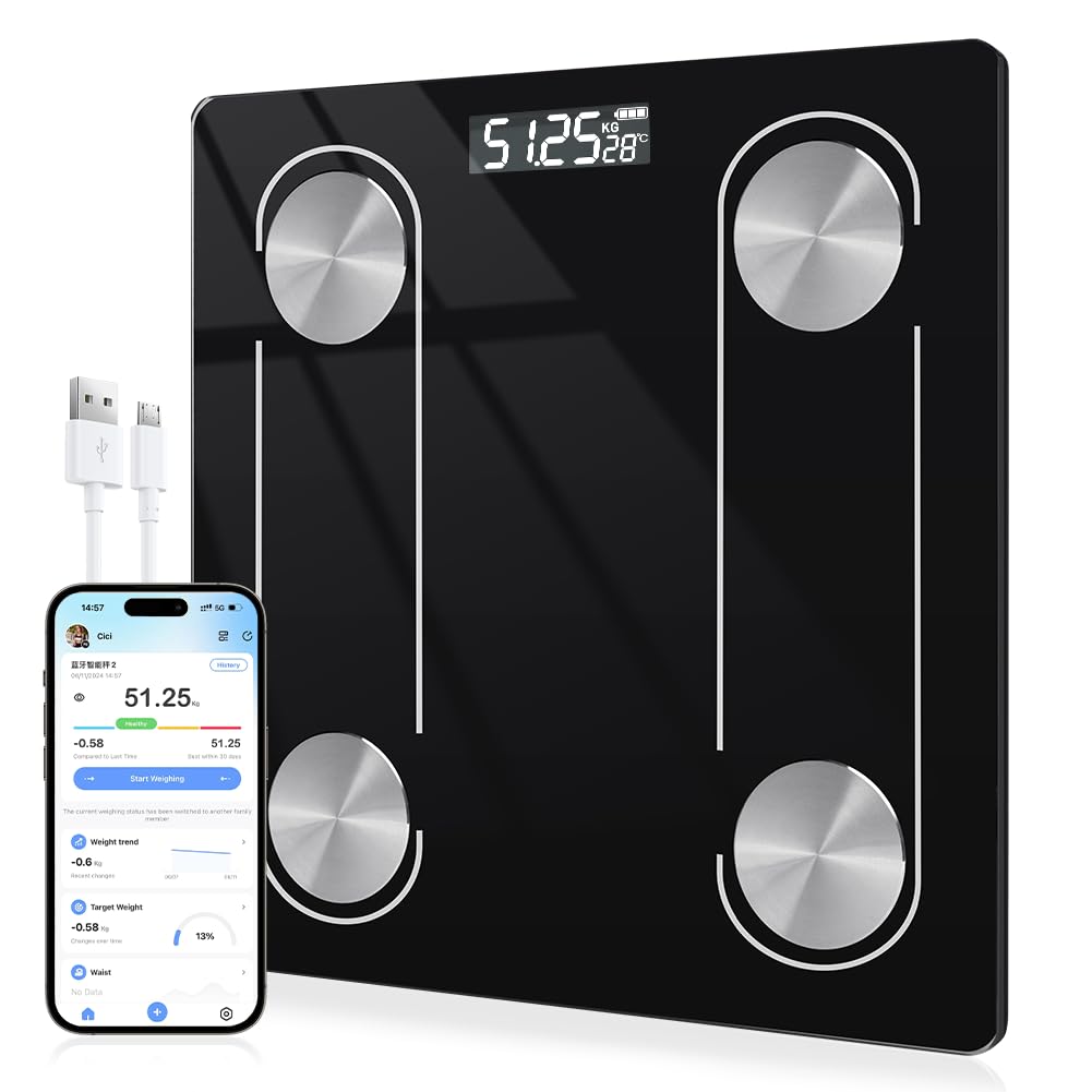 AOOWU Scales for Body Weight Composition Analyzer & Digital BMI Monitor,Bathroom Scales with App, High Precision Scale for Body Fat, Muscle Mass, Weight Loss & Fitness Tracking