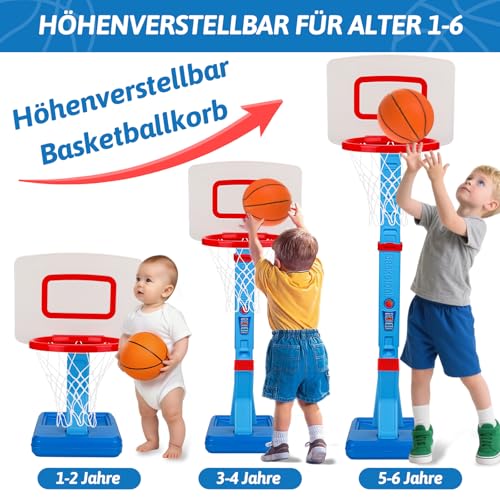 Basketball Hoop Children's Indoor Outdoor Toy from 2 3 4 Years, Height Adjustable Basketball Hoop 70-137 cm with Basketballs & Pump, Children's Toy Gift for Boys Girls from 1 2 3 4 5 Years (Blue)