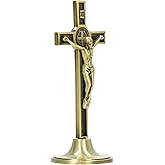 Catholic Cross Beautiful Zinc Alloy Handmade Metal Wall Crucifix Vertical Removable Table Stand (Copper Color)