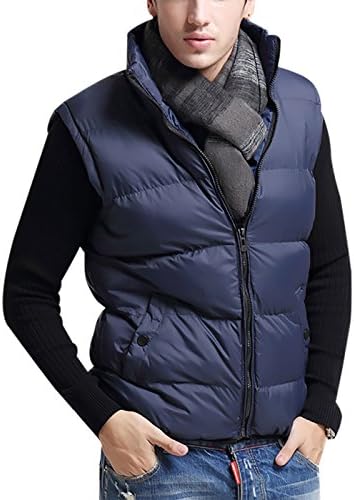 Men's Quilted Sleeveless Vest Men's Boy Jacket Cotton Winter Light Casual Folding Casual Coat Outdoor Lightning Simple Fashion Dark Blue Size M