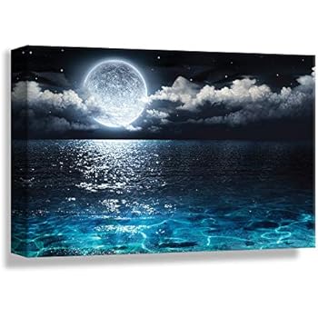 Blue Ocean Under Moonlight Calmful Heart, Design Pick by Winifred, Canvas Wrap - 24x36 inches