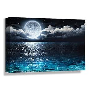 Blue Ocean Under Moonlight Calmful Heart Painting Artwork...