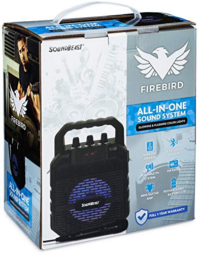 SoundBeast Firebird Karaoke Machine & Portable PA Speaker System For Kids & Adults - With Lights, Microphone, Bluetooth (Black)