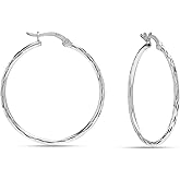 LeCalla 925 Sterling Silver Hoop Earrings for Women | Lightweight Classic Diamond-Cut Textured Hoop Earring | Women's Earring Hoops Size 20/25/30/35/40MM