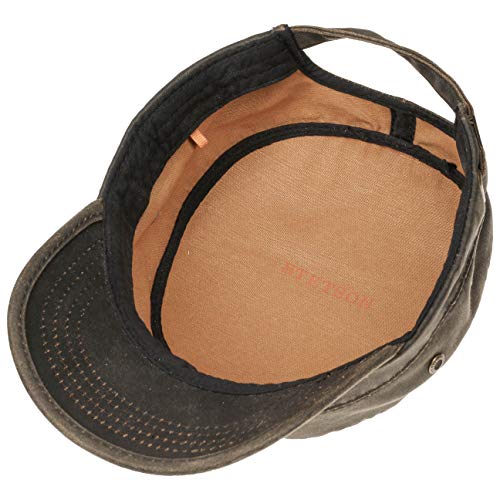 Stetson-Datto-Armycap-Herren-Wasserabweisende-Baumwollkappe-SommerWinter-Armymuetze-mit-Sonnenschutz-UV-40-Verwaschene-Lederoptik-Oilskin-Urbancap