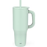 Zak Designs Sutton Travel Tumbler for On the Go, 40oz Stainless Steel with Vacuum Insulation, Silicone Straw, and Carry Handle for Cold Drinks (Icicle Mint Green)