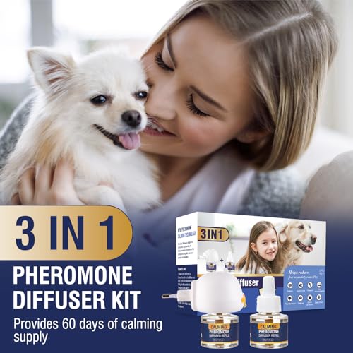 Pheromones for Dogs Calming 3 in 1 Tranquillit Kit (1 Diffuser + 2 Refill 48 ml) Calming Dog Calm Restless Stress for Relaxing and Tranquilating Dogs Diffuser 60 Days Tasteless Flavor