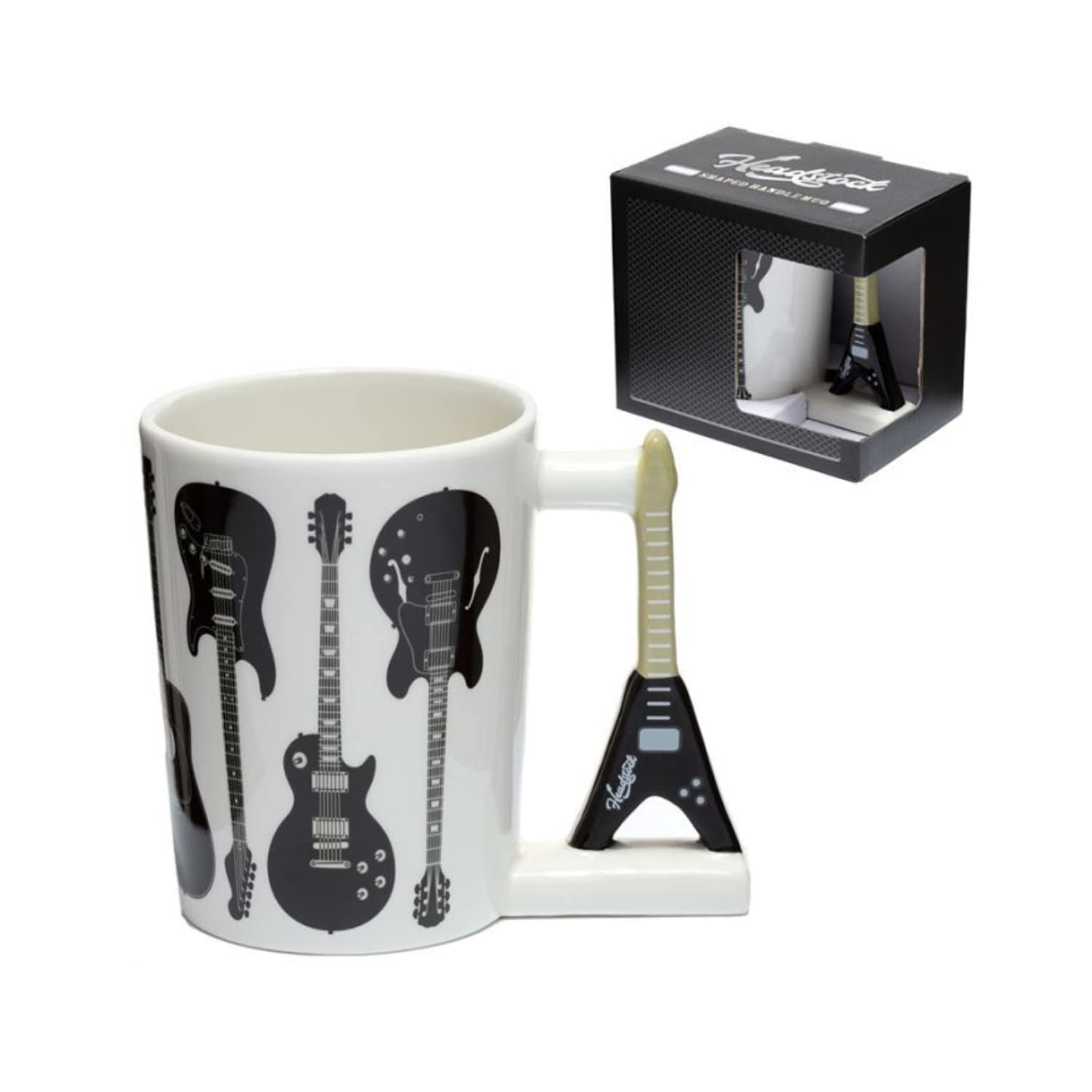 Puckator Headstock Guitar Rock Guitar Ceramic Shaped Handle Tea Coffee Mug Funny Home Accessories Cute Gifts for Girlfriend Large Mugs for Men Women Hot Drinks Cups Presents Secret Santa Gift