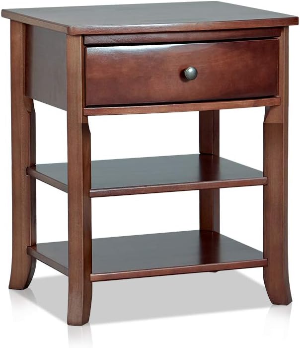 Best wood round end table with drawer and shelf,