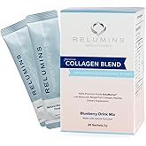 Relumins Marine Collagen Drink Mix 5000mg Type I, II, III Peptides with Glutathione, Green Tea, CoQ10 & Hyaluronic Acid for Smooth Glowing Skin - Blueberry Flavor - 20 Sachets + 2 Free