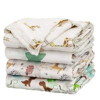 upsimples Baby Swaddle Blanket Unisex Swaddle Wrap Soft Silky Bamboo Muslin Swaddle Blankets Neutral Receiving Blanket for Boys and Girls, 47 x 47 inches, Set of 4 - Fox/Elephant/Giraffe/Dinosaur