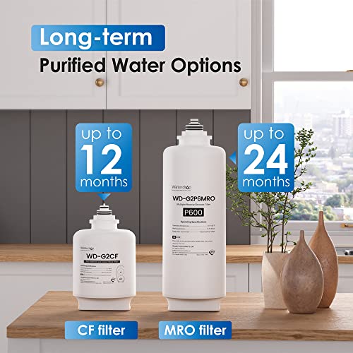 Waterdrop RO Reverse Osmosis Water Filtration System, 2271 Liters, 600 GPD, 2:1 Pure Sewer, Tankless, 7 Steps RO Water Filtration, FCC Listed, Brushed Nickel Faucet, WD-G2P600-W