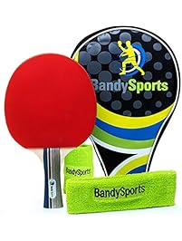 Premium Ping Pong Paddle Racket with Sweat Head/Wrist Bands Set, Professional 5 Star Table Tennis Bat Comfort Grip Blade, High Performance 2.0 mm Sponge Soft Rubber with Carry Case by BandySports