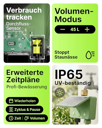 EZAIoT Irrigation Computer WLAN Solar for Garden, 2-Way | Smart Watering Timer with Flow Meter, No Hub Required, Brass Inlet, App & Voice Control (Alexa/Google)