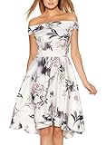 Fantaist Women's Off Shoulder Floral Print Ruffled High Low Cocktail Swing Dress