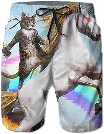 Men's Cats Rode Unicorn and Held The Gun Casual Stretch Short Trouser Quick Dry Shorts With Pockets