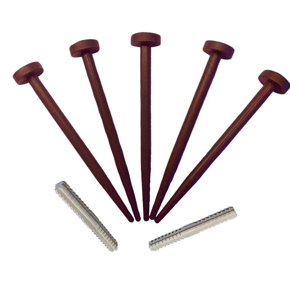FlexiBorder Lawn Edging - 5 x TERRACOTTA Spare Garden Pegs and 2 x Connector Set - Garden Edging Border Replacement Pins for FlexiBorder