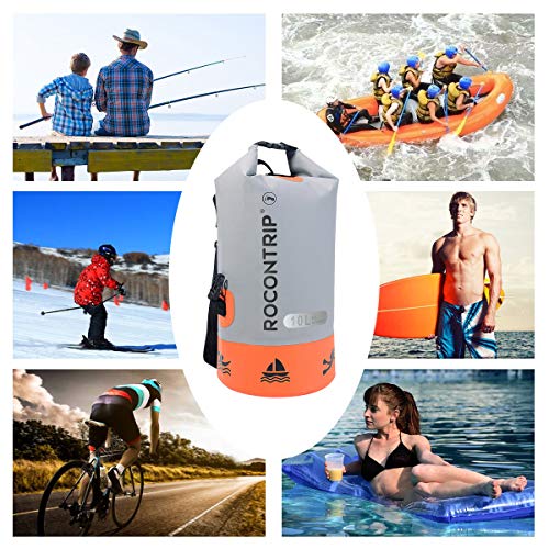 ROCONTRIP Waterproof Dry Bag Dry Sack 10L/25L/40L, Lightweight Waterproof Backpack for Kayaking, Beach, Rafting, Boating, Hiking, Camping and Fishing (Orange 10L) - Thumbnail 6