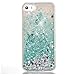 SUPVIN Liquid Phone Case for Girls, Creative Flowing Luxury Bling Glitter Sparkle Diamond Hard Clear Case Compatible for iPhone SE 5 5S(Heart-Green)