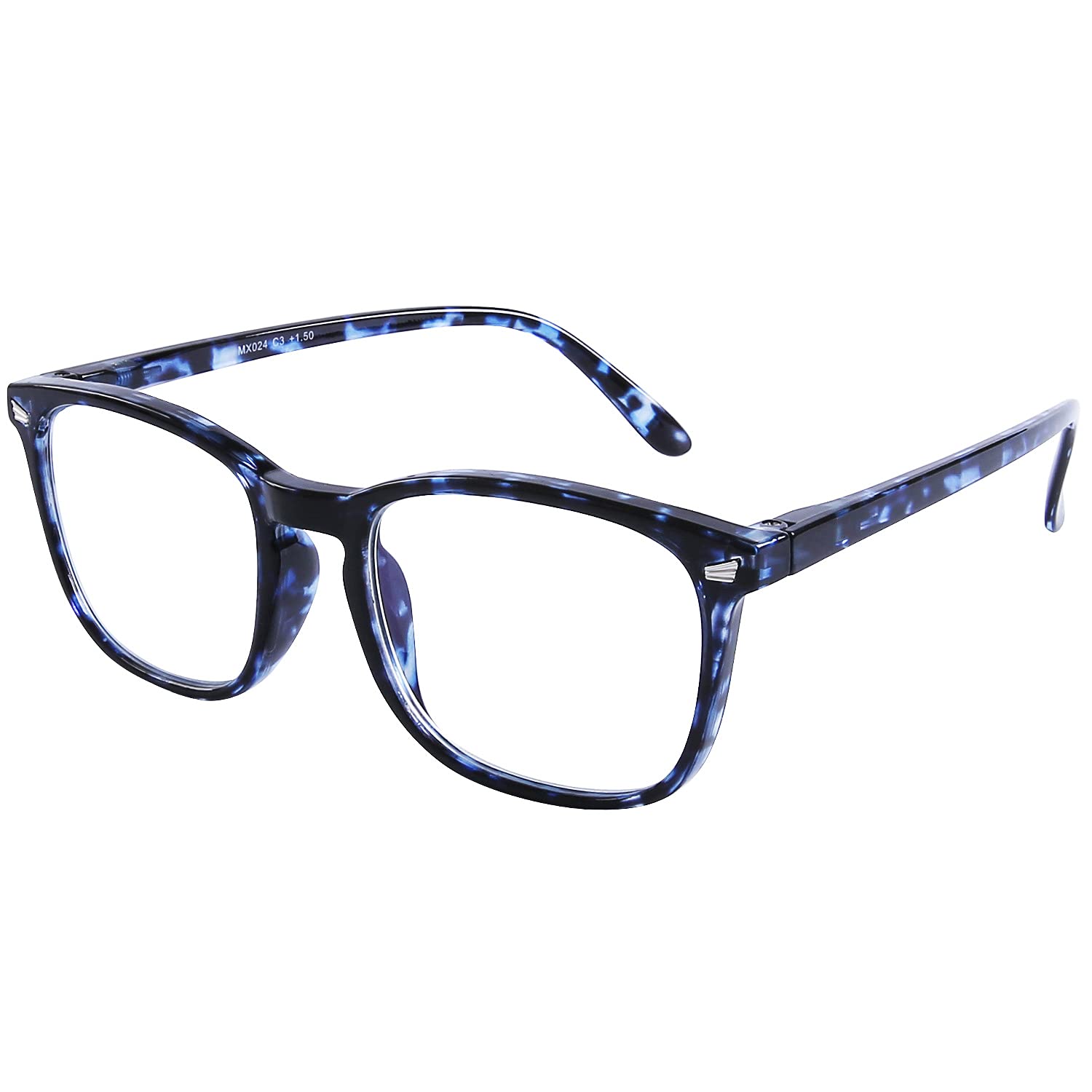 DOOViC Blue Light Blocking Computer Reading Glasses Blue Tortoiseshell Frame Large Square Readers Glasses for Men/Women +1.5