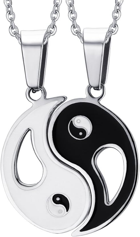 LIANDUO Stainless Steel enamel Yin Yang Matching Set Couple Pendant Necklace,Free Engraving