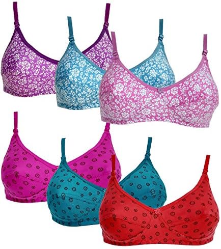 Baremoda Women's Cotton Printed Full Cup Bra - Pack of 6