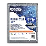 10x12 Tarp, Waterproof Plastic Poly 5.5 Mil Thick Tarpaulin with Metal Grommets Every 18 Inches - Emergency Rain Shelter, Outdoor Cover and Camping Use - (Reversible, Blue and Silver) (10 x 12 Foot)