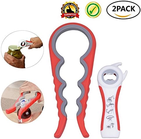 Jar Opener Bottle Opener Easy Grip Jar Opener Multi 5 in 1 Jar Opener For Weak Hand Quick Opening for Cooking or Everyday Use (Red)